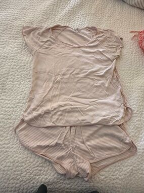 Lake Striped Short Sleeve Pajama Set - Pale Blush